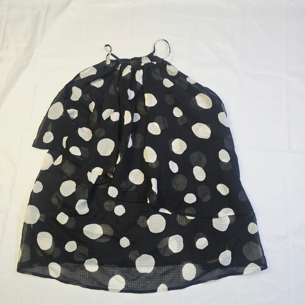 Who What Wear Women Polka Dot Sleeveless Chiffon Top XL Black White Tiered B35